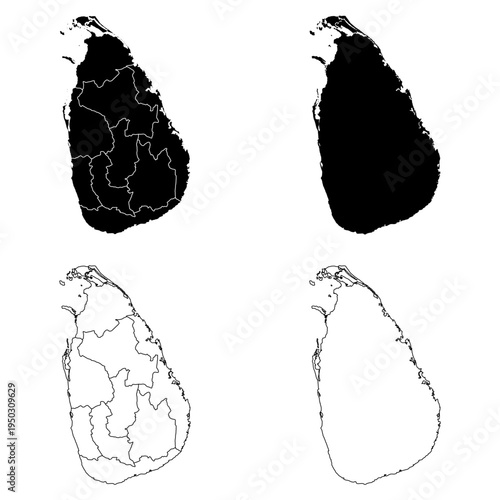 Sri Lanka Region Outline and Solid Fill Map Set.