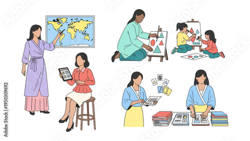 Teaching moments and learning journey: Capture the essence of education, showing the dedication of educators. These images can be used for projects in education, learning, or educational purposes.