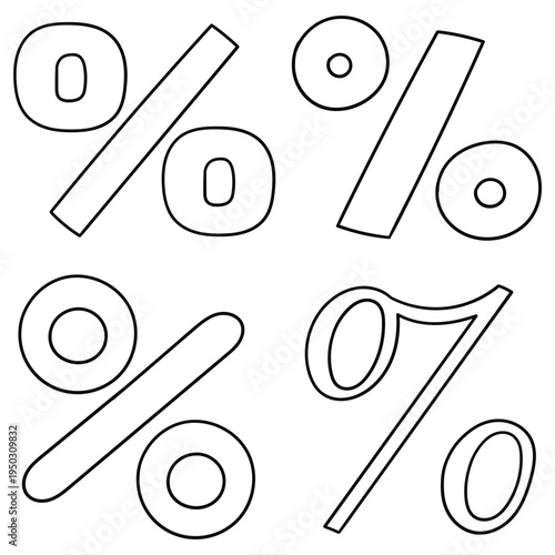 Hand-drawn doodle set of percent signs on a white background.