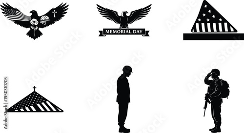 Memorial day tribute with patriotic symbols and fallen soldier silhouettes