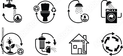 Recycling and water conservation icons for eco friendly practices