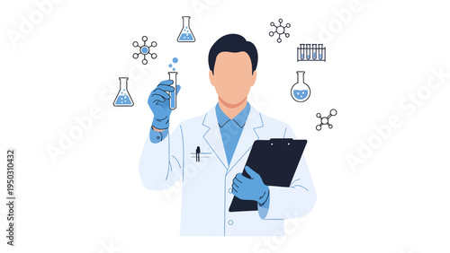 Laboratory Discovery: A lab technician intently examines a vial with an atmosphere of cutting-edge scientific research and innovation.