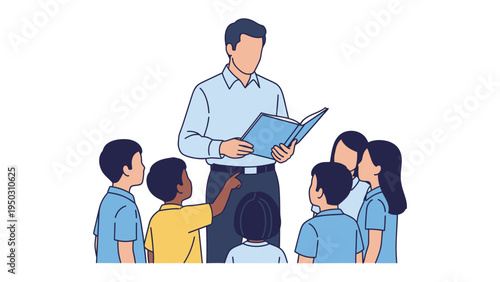 Teacher Reads to Students: A teacher engages a captivated group of students in a classroom setting, reading aloud from a book and sparking imagination and curiosity.