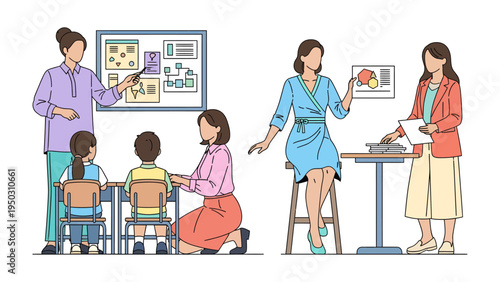 Nurturing Minds in the Classroom: An educator guides students through engaging lessons, fostering a positive learning environment, and nurturing young minds to reach their full potential. 