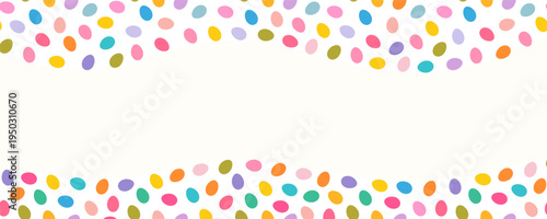 Colorful pastel painted eggs wavy vector border, Cute simple Easter background for banners and invitations