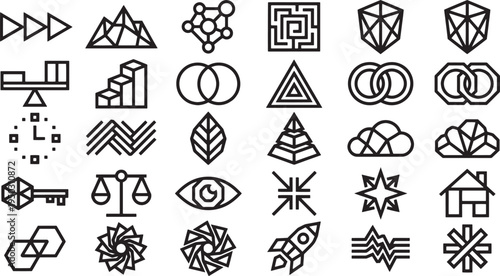 A collection of minimalist graphic elements representing concepts and ideas, perfect for visual communication projects, showcasing the essence of modern design.