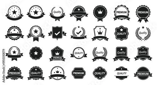 Set of 25 quality and premium vector badges and labels