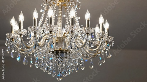 Elegant Crystal Chandelier Illuminating a Luxurious Interior Space with Warm Lighting