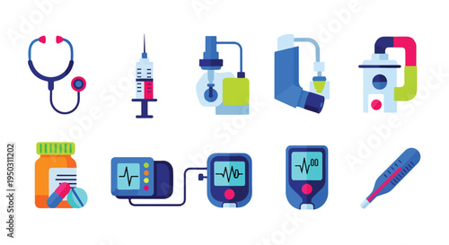Set of 10 Medical Devices and Healthcare Tools Vector Icons