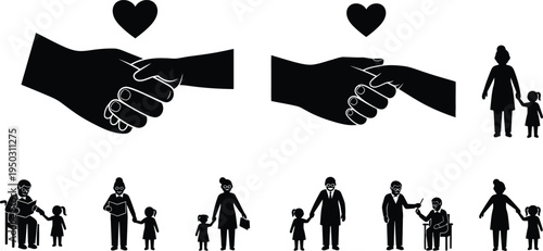 Family love and togetherness silhouette icons