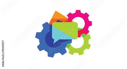 Colorful Flat Design Gear and Speech Bubble Icon Vector