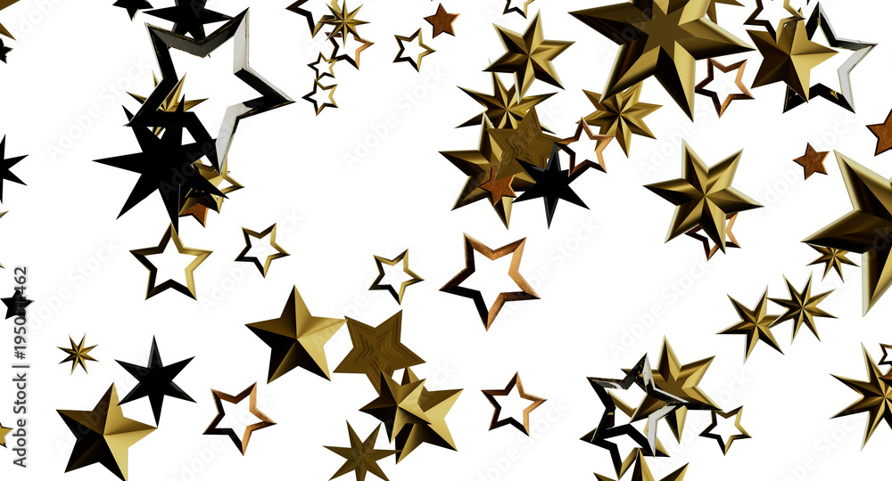 Fototapeta premium Abstract star design with gold and black elements on a white background, perfect for various creative concepts and desig