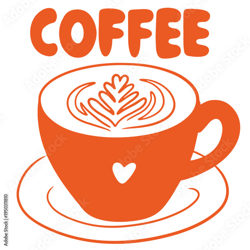 Coffee hand drawn doodle with latte cup heart foam cafe drink illustration