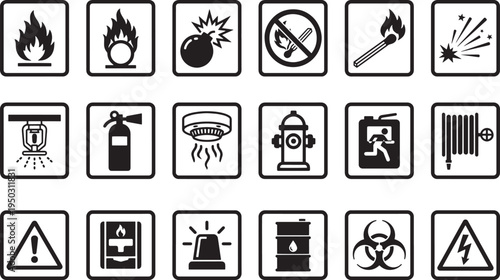 Fire safety icons provide quick visual cues for identifying potential hazards and ensuring safety. 