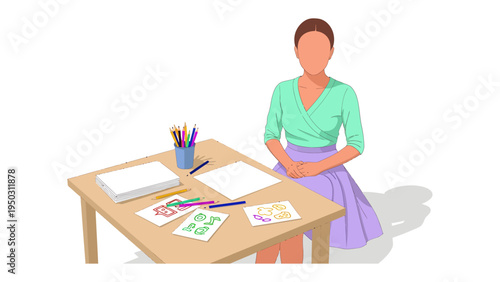 Artistic Haven: A person sits at a desk surrounded by art supplies, ready to create beautiful things. A simple and peaceful scene that evokes a feeling of calm and creativity.