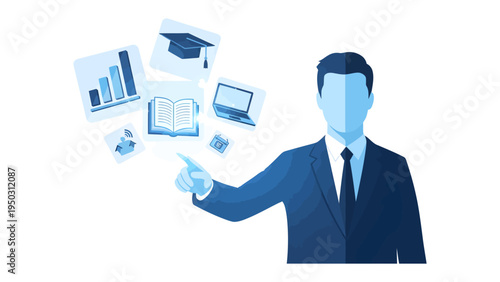 Visionary Educator: An abstract illustration showcasing an educator presenting academic and technological concepts, fostering learning, growth, and the pursuit of knowledge.