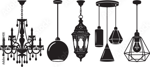 Luxury Chandelier and Modern Pendant Hanging Lamps Silhouette Set