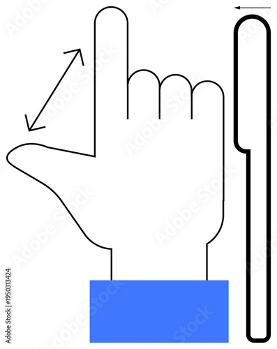Measurement concept. Hand gesture vertical measurement with directional arrow highlighting dimension. Measurement tools and accuracy . For design, education, engineering, science, interface design