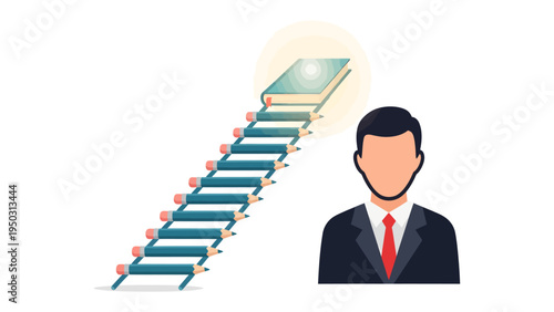 Path to Enlightenment: A symbolic image featuring a ladder of pencils leading towards a book, and an illustrated person.