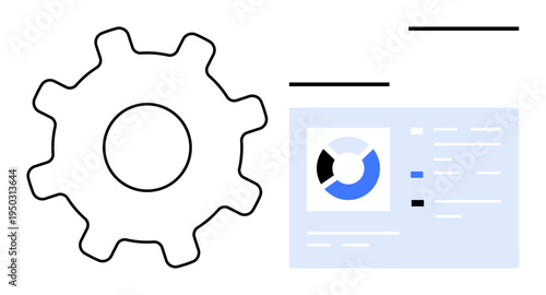 Process automation concept. Gear and analytics dashboard efficient processes and workflow improvement. Process automation enhances productivity across industries for data systems, software