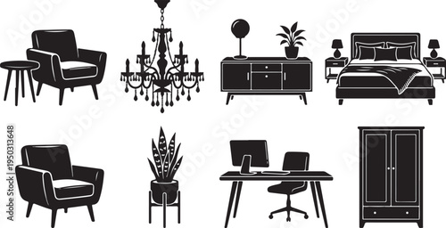 Luxury Chandelier and Modern Pendant Hanging Lamps Silhouette Set