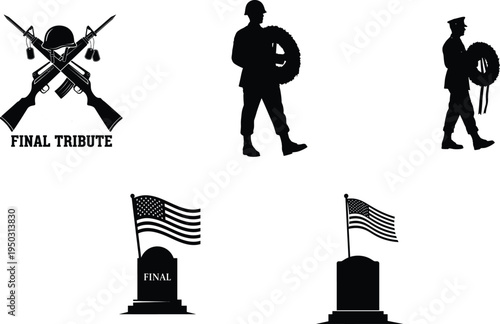 Memorial day tribute with patriotic symbols and fallen soldier silhouettes