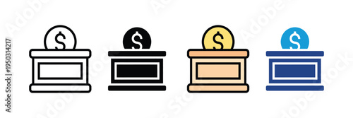 Online payment and digital banking browser icon set. Dollar coin inside web window, financial transaction, and e-commerce symbols. Vector Illustration.