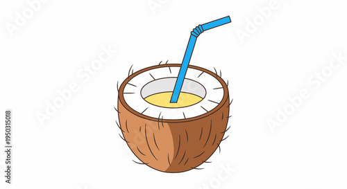 A cartoon coconut with a straw.
