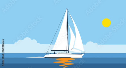 Sailing yacht on calm sea waters.