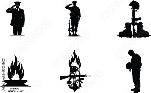 Memorial day tribute with patriotic silhouettes and symbols