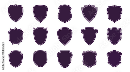 Set of blank shield shapes against black background