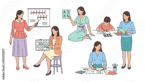 The Educator's World: Teachers in Various Situations – Witness the dynamic world of educators at work, engaging students with passion and expertise. Witness various scenes of teaching.