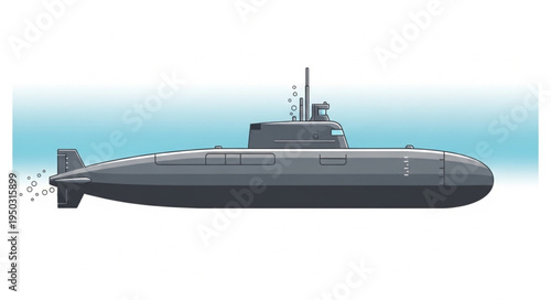 Detailed Illustration of a Modern Submarine Vessel in Motion.