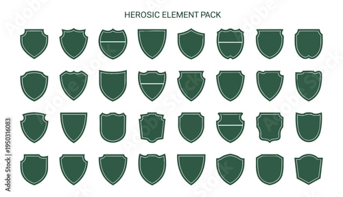 Shield icon set green emblem collection on black background