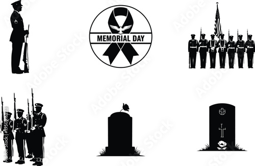 Memorial day tribute with patriotic silhouettes and symbols