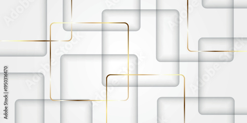 White abstract background with hollow effect and luxurious golden square line decoration. Modern and elegant vector design for cover, banner, brochure, certificate. VOL. 2