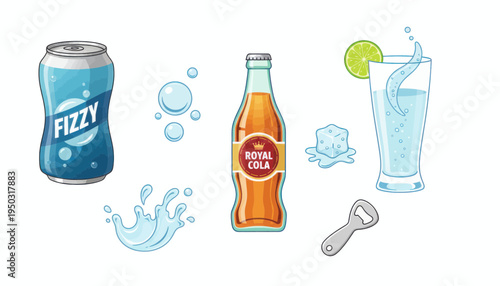 set of drinks isolated in white background