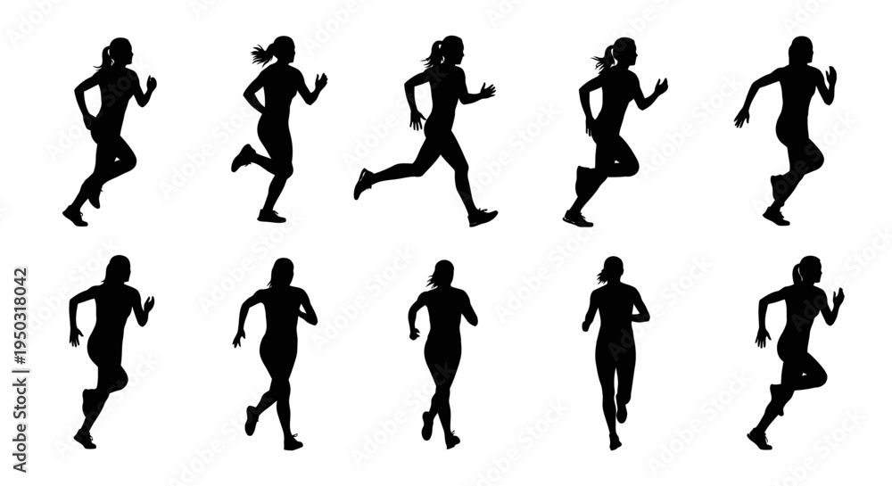Fototapeta premium Silhouettes of Runners in Various Poses.