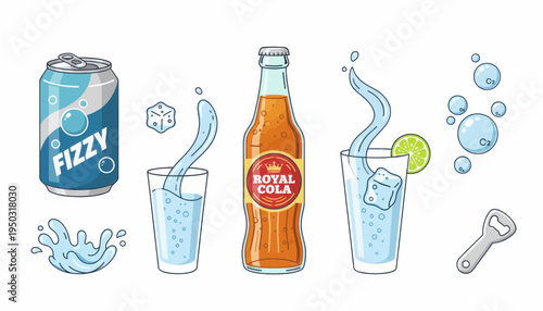set of drinks isolated in white background