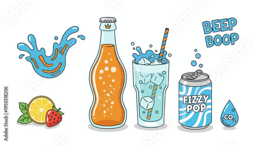 set of drinks isolated in white background