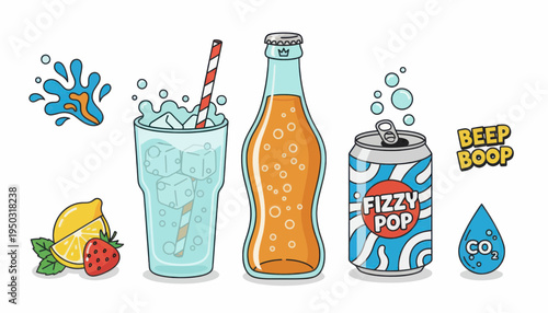 set of drinks isolated in white background