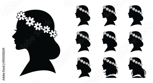 Silhouettes of Women Wearing Floral Headbands.