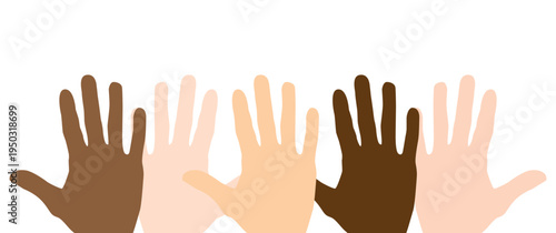 Diverse hands showing unity, multiculturalism, and equality concept