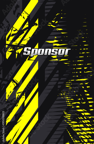 Black Yellow Geometric Sport Jersey Background with Grunge Texture