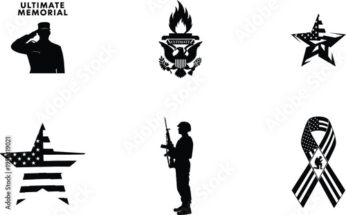 Memorial day tribute patriotic symbols and veterans illustrations