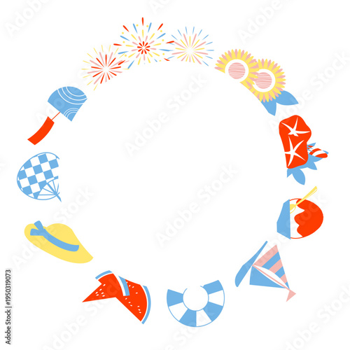 夏のモチーフを使ったフレームイラスト素材