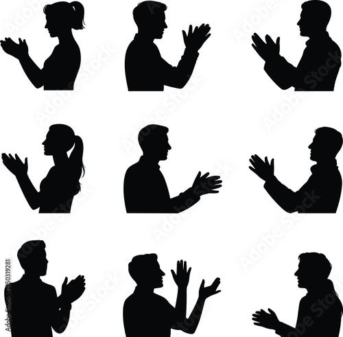 Silhouettes of People Applauding and Gesturing with Hands applause gestures des