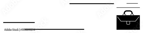 Business development, career growth, entrepreneurship, corporate finance, professional services, minimalism. Black briefcase with horizontal lines on white background. Business development and career