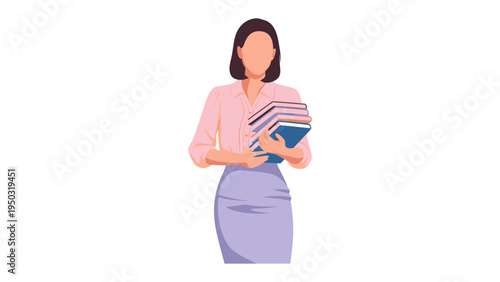 Teacher with Books: An illustration of a dedicated teacher, embracing her role, is seen holding a stack of books with unwavering determination.