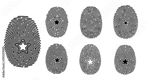 Fingerprint Star Icons Set, Identity Security and Recognition Concept